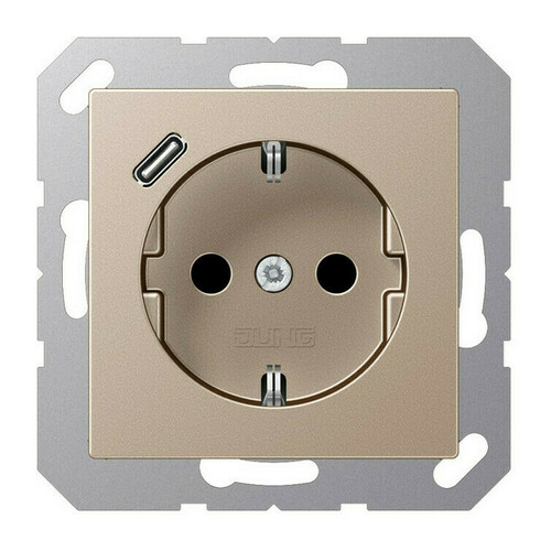 Розетка с USB Jung A 500, скрытый монтаж, с заземлением, шампань, A1520-18CCH