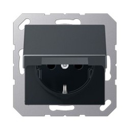 Розетка JUNG ECO PROFI, скрытый монтаж, с заземлением, с крышкой, антрацит