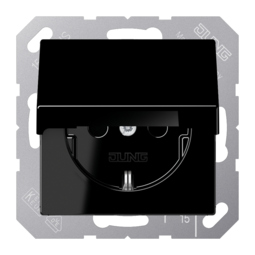 Розетка JUNG А-СЕРИЯ с крышкой, со шторками, черный
