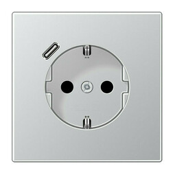 Розетка с USB Jung LS METAL, скрытый монтаж, с заземлением, алюминий, AL1520-18C-L